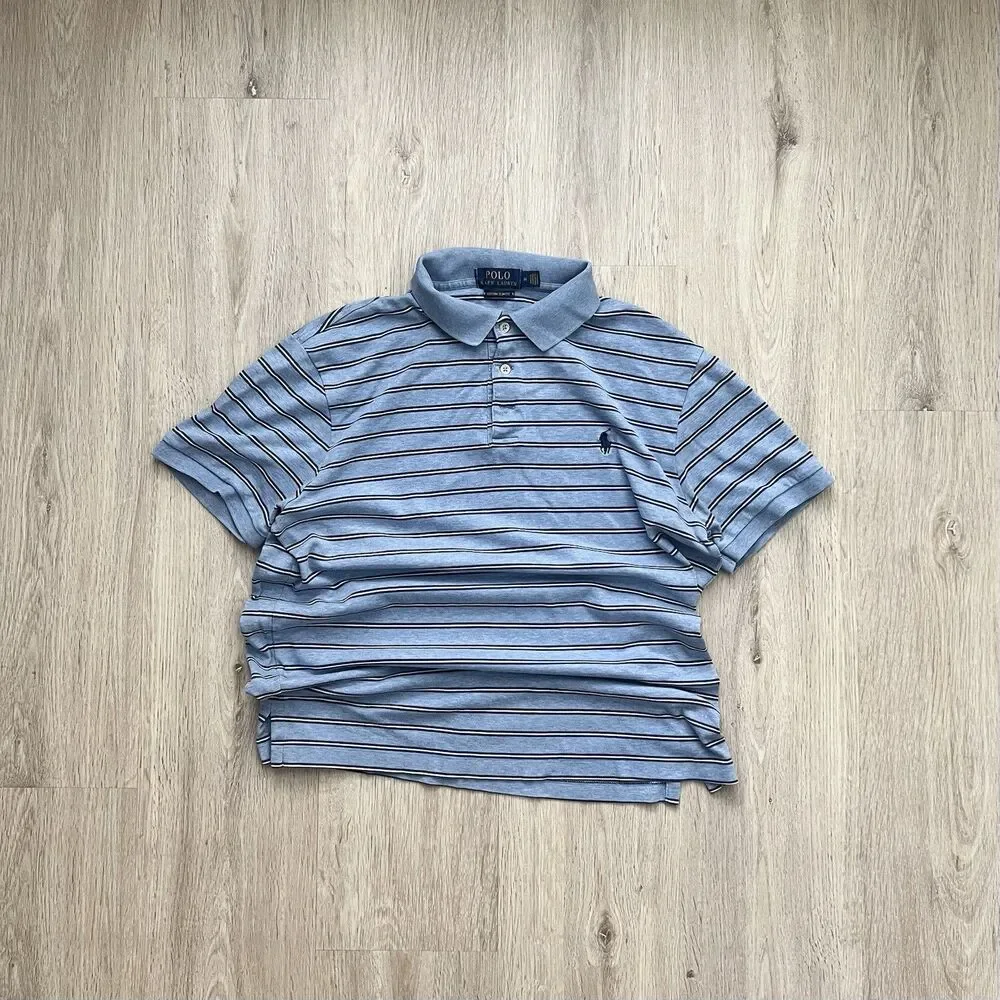 Polo Ralph Lauren Polo Shirt Mens M Blue White Striped Short Sleeve Preppy